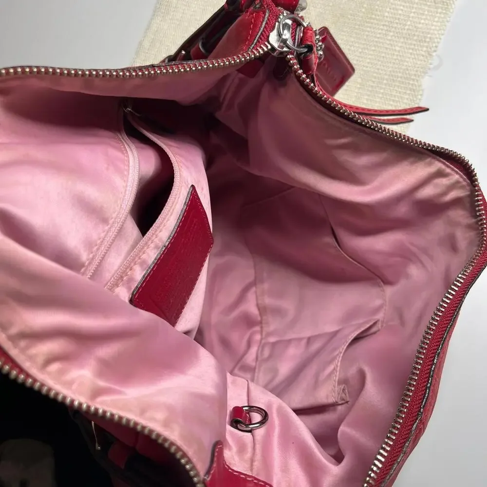 Coach Red Leather Hobo Shoulder Bag Purse Handbag Pink Lining #H0949-12834 - Picture 2 of 12